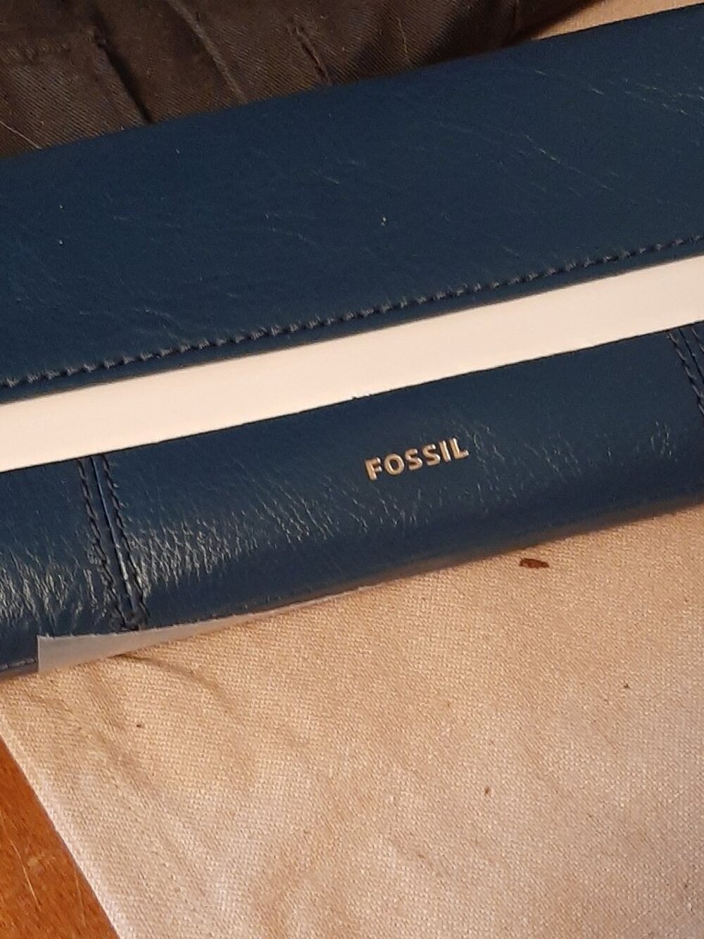Fossil Leather Jori RFID Blue Flap Clutch Wallet